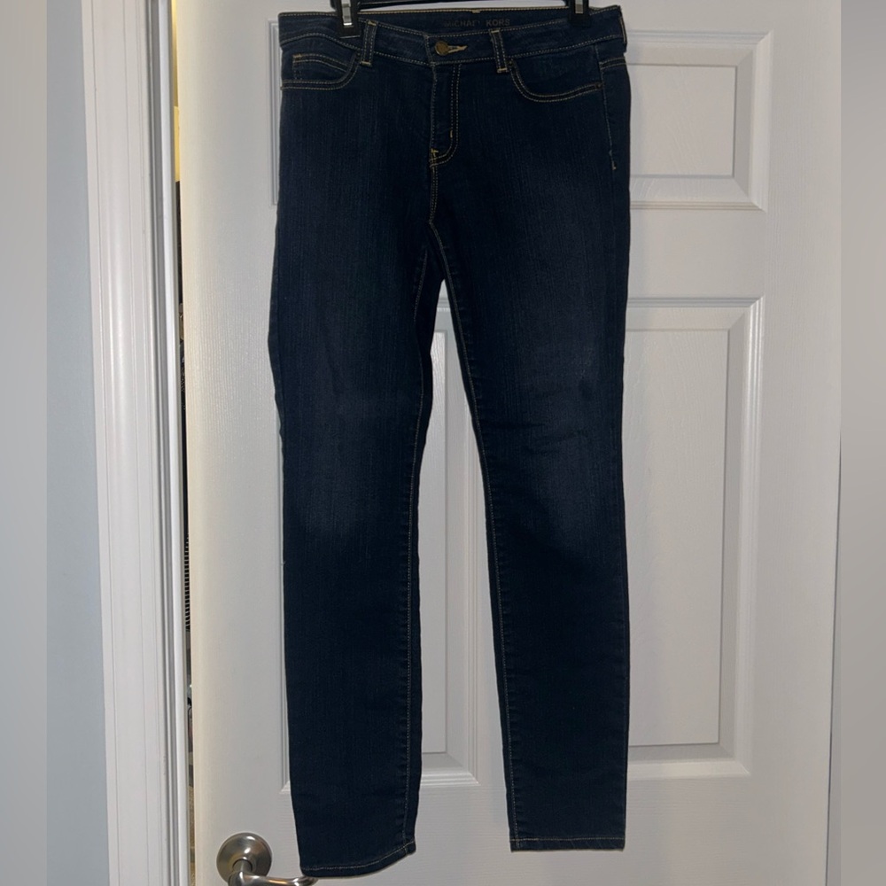 Michael Kors Blue Jeans with Gold Stitching and Premium Fabric